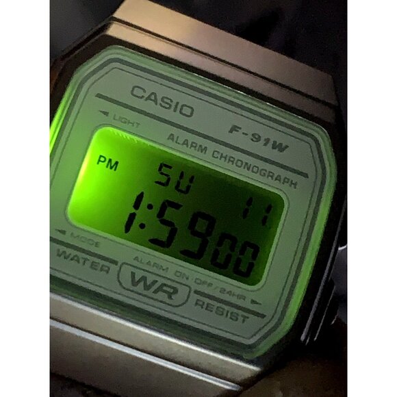 Casio Watch F91W Quartz Digital Silver Clear Resin Sport 33mm Stopwatch Alarm - Picture 8 of 15